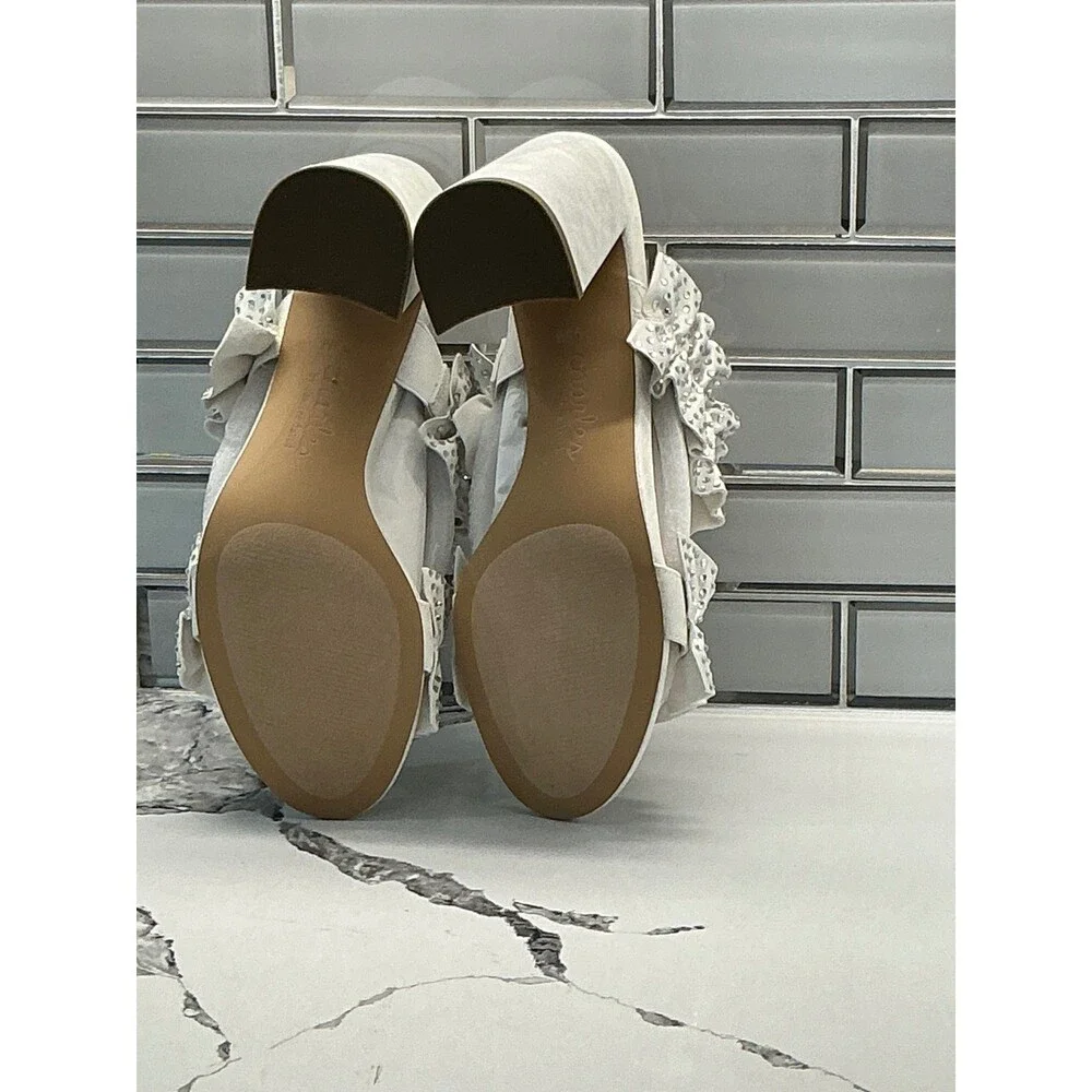 Charles David Royals White‎ Ruffled Embellished Block Heel Mules Size 9.5 M